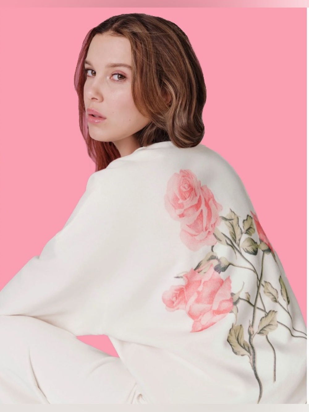 Millie Bobby Brown Crewneck Fleece Terry Rose Sweatshirt Women's Size XL